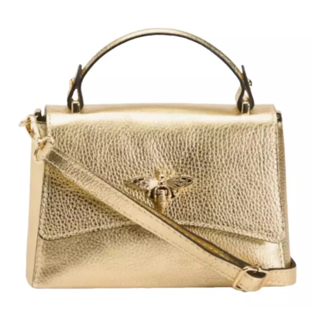PERSAMAN Made in Italy 🇮🇹 Gold Leather Top Handle Crossbody Bee Bag MSRP $315